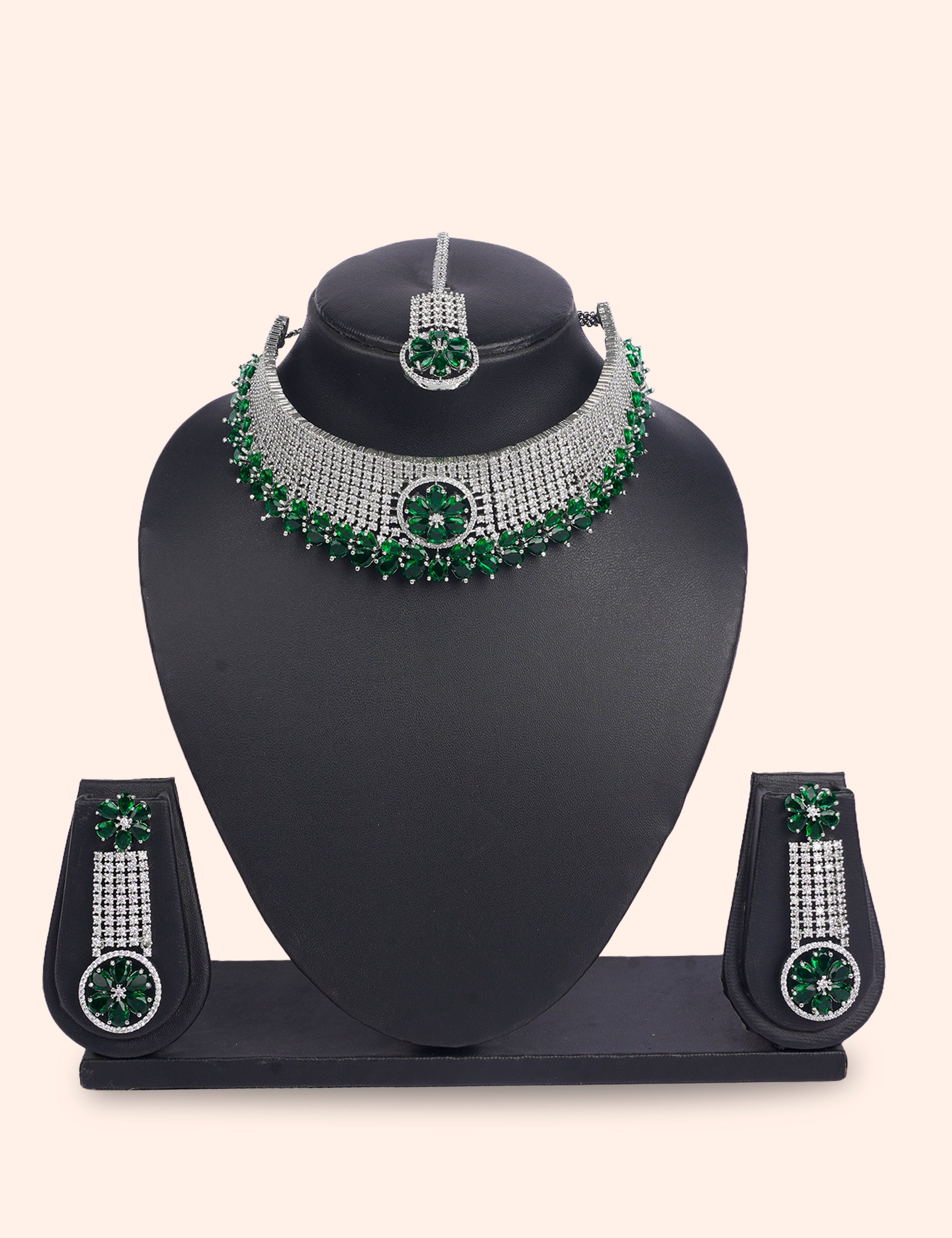Virasat Emerald & Zirconia Diamond Statement Set by N Dazzles Designs
